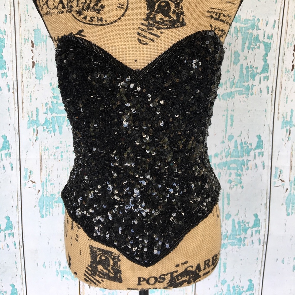 Adrianna Papell Black Sequin Strapless Top